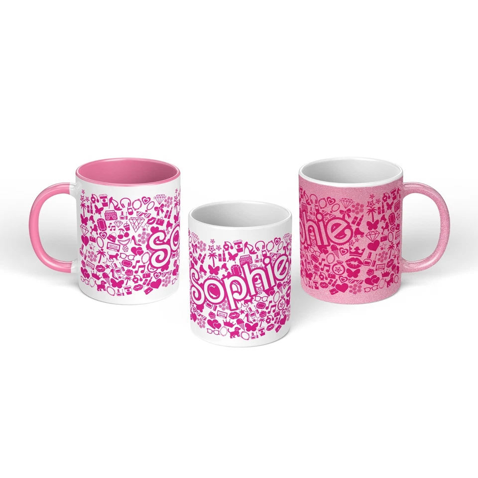 PRINT MANIACS Personalised Mug Pink Princess Theme Fashion Doll Movie Dreamhouse Barb Ken