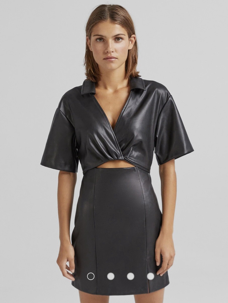 Bershka Tie-detail Faux Leather Mini Dress, size UK