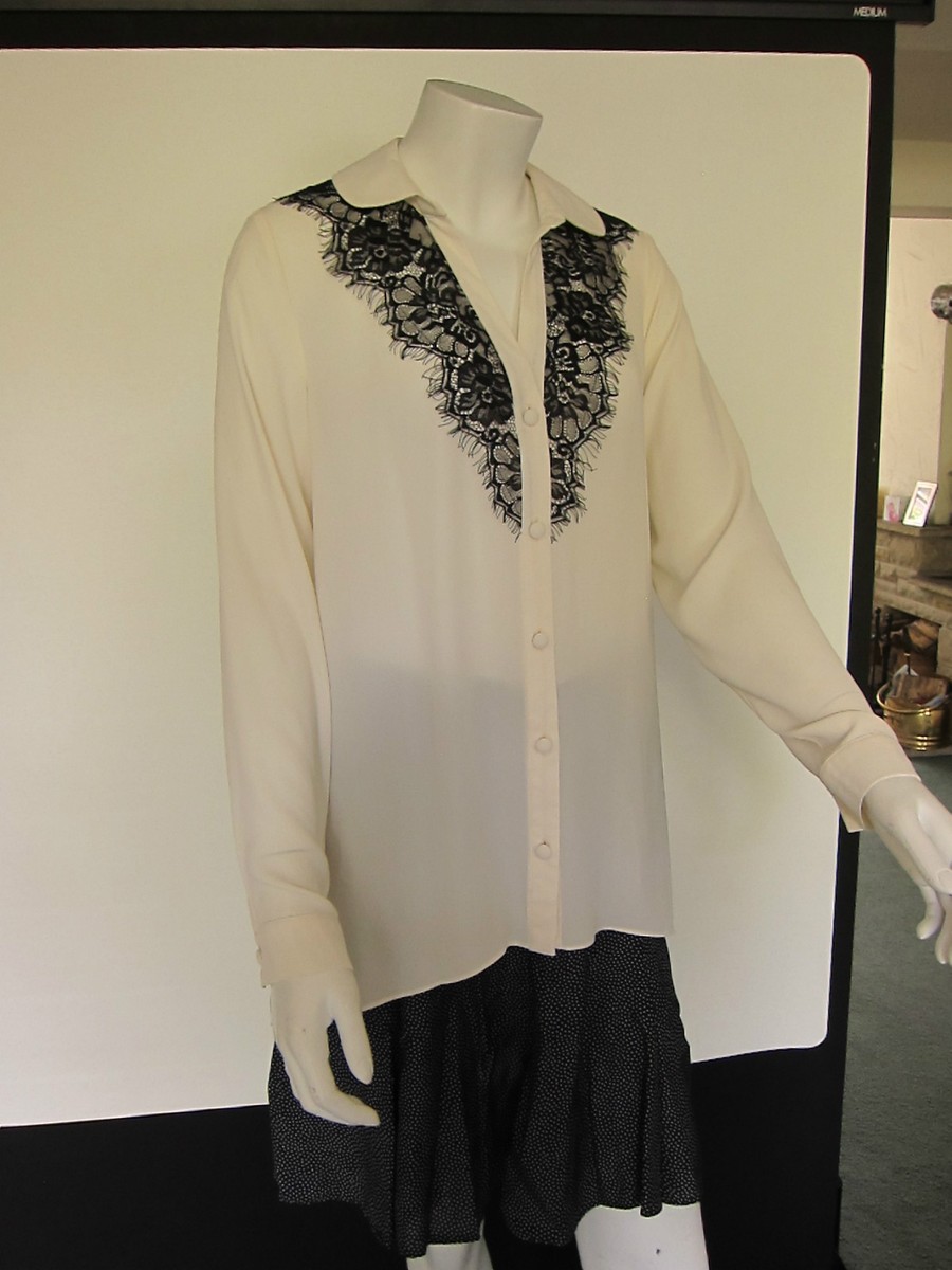 REDUCED *NEW WOMENS CLOTHES M&Co BLOUSE TOP IVORY WITH BLACK LACE
