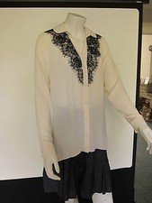 Image of REDUCED *NEW WOMENS CLOTHES M&Co BLOUSE TOP IVORY WITH BLACK LACE UK SIZE 10