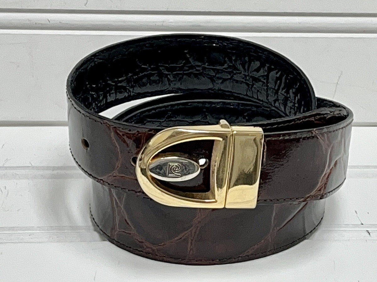 Vintage Pierre Cardin Logo Belt Croc Embossed Brown Leather Gold‎ Buckle Size L Pierre Cardin Belts for Women for sale | eBay main image 2