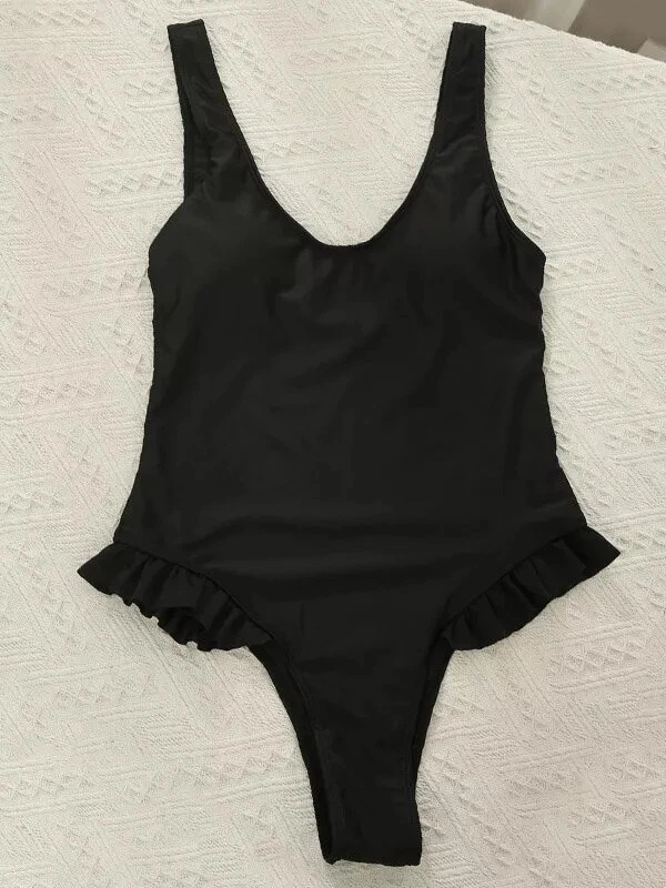 moda mare costume intero elegante monokini elegante nero sgambato sexy 52714 - Immagine 3 di 4