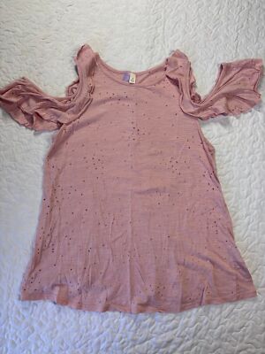 ALYA Blush Pink Distressed Cold Shoulder Crewneck Blouse size small