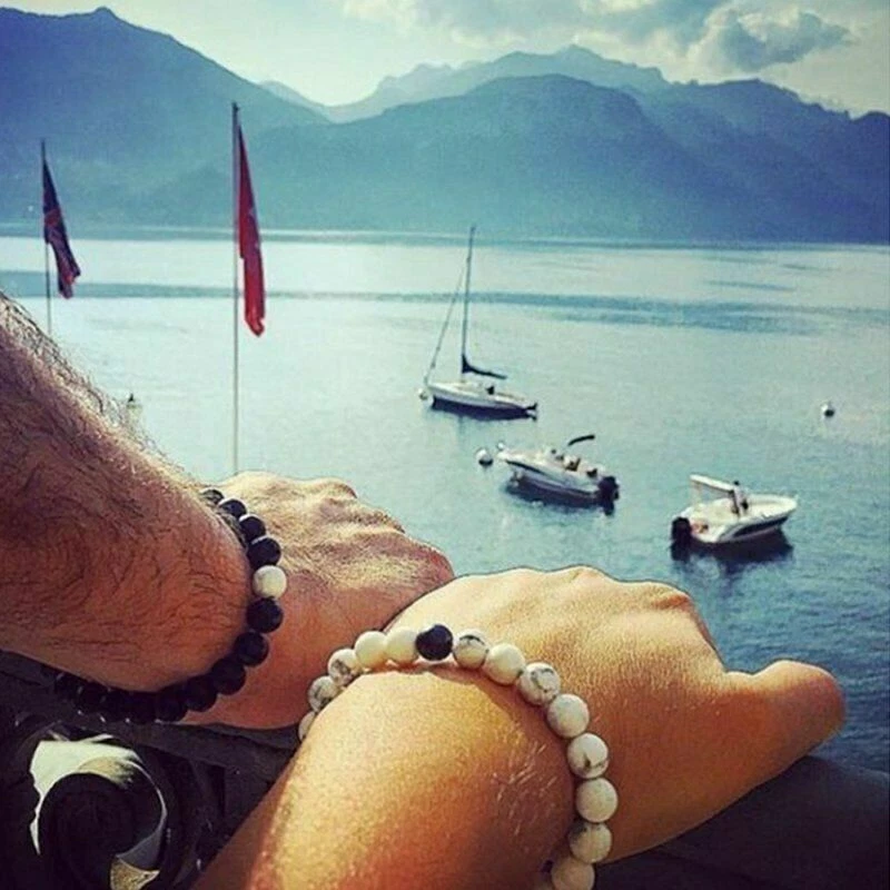 2件装时尚虎眼天然石珠手链男士女士情侣珠宝首饰 — 第 3/4 张图片