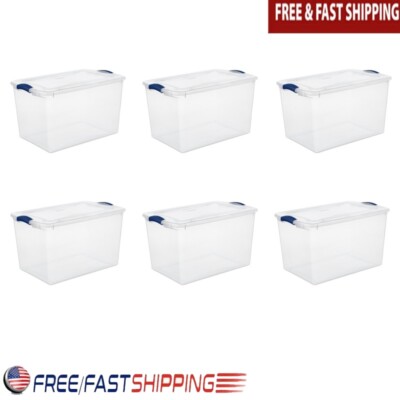 Clear Storage Containers Latching Bin 66Qt Stackable Plastic Organizer 6 Pack US