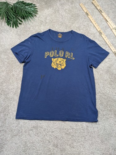 Polo Ralph Lauren Tiger Hemd Herren L Large Blau Rundhals Grafik Navy Baumwolle