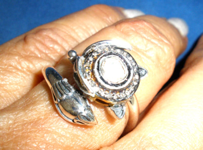 SAUBERER ECHTER 1 KARAT ROSECUT 14K & SILBER DIAMANT RING VERSTELLBAR, PASST ALLEN