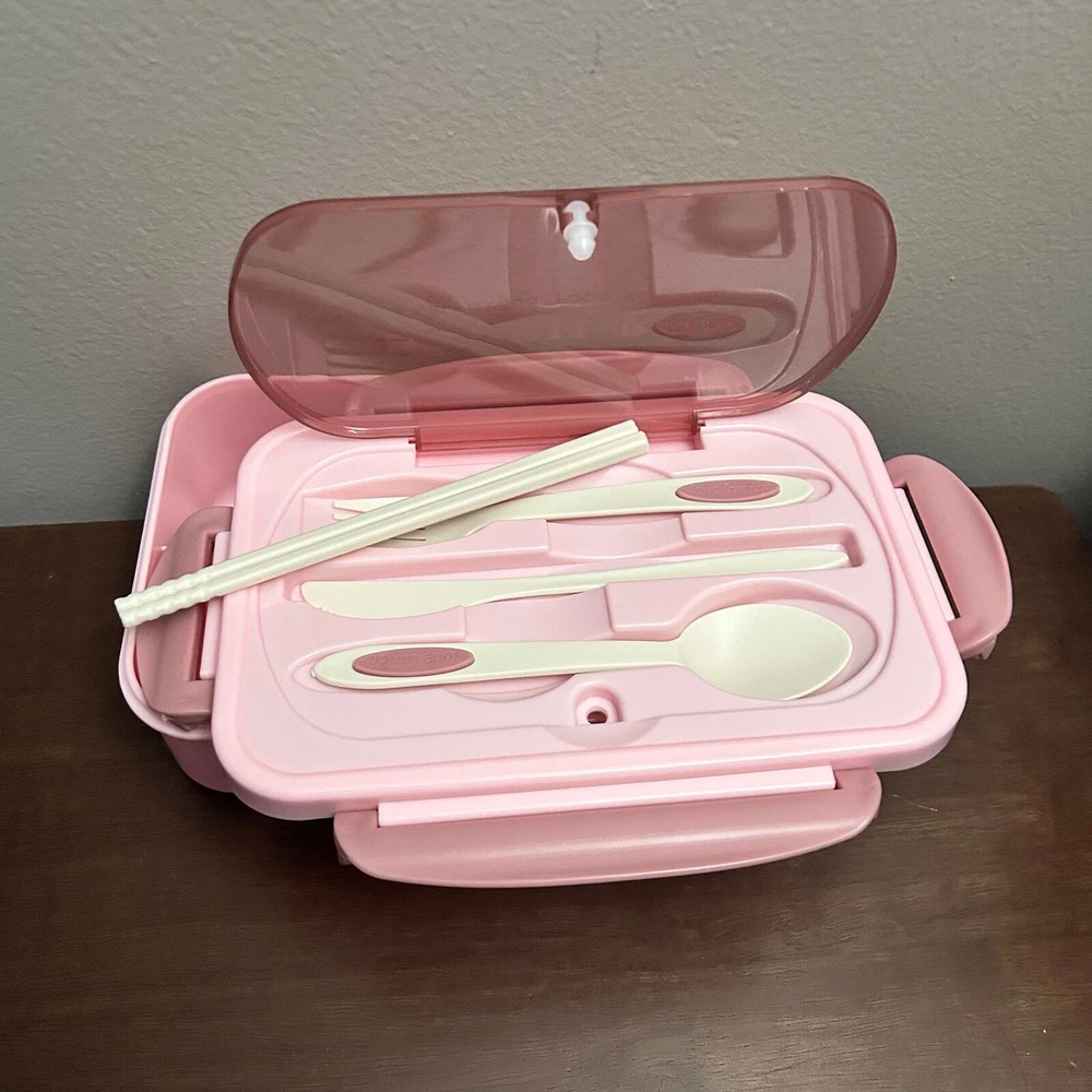Reusable Bento Box / Lunch Box with Utensils Leakproof Microwa Safe - Pink