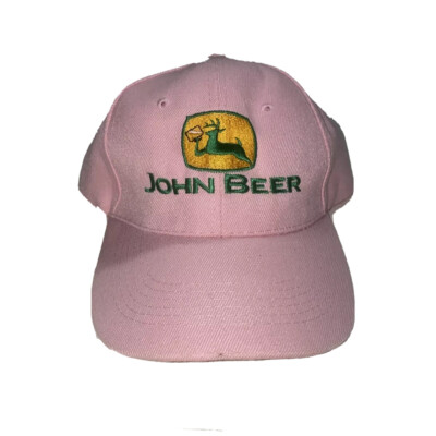 JOHN BEER funny humor parody of John Deere baseball hat pink farmer drinking