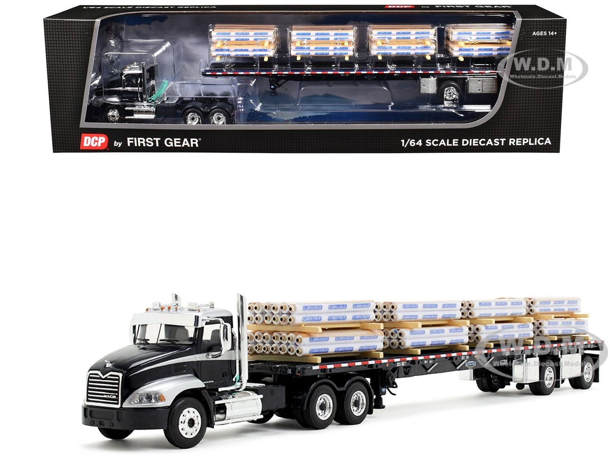 MACK PINNACLE DAY CAB W/FLATBED & PALLETS BLACK 1/64 BY DCP/FIRST