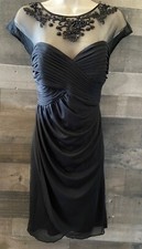 Alex Evenings Embellish Illusion Neckline Ruched Bodice Jersey Mesh Dress Size 8