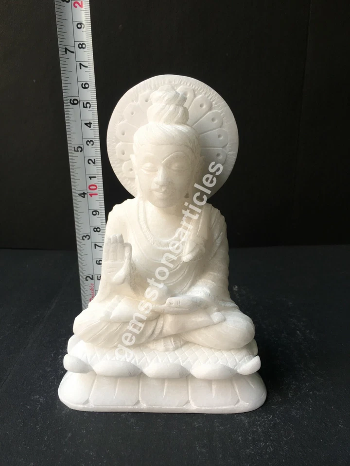 Estatua de Buda sentado de piedra de mármol blanco de 6" tallada a mano regalos Foto 2 de 3