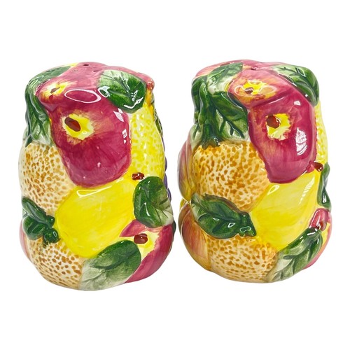 Vintage Salt Pepper Shakers Fruit Pattern Bright Colors Have Stoppers S&P Kitsch - Picture 6 of 9