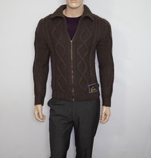 Just CAVALLI Long Sleeve Cardigan in BROWN Size 38 Merino Wool Blend ITALY