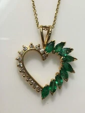 2.00Ct Marquise Simulated Emerald Beautiful Heart Pendant 14k Yellow Gold Plated