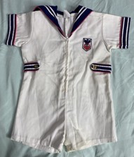 24M Vtg Little Bit USA Baby Boy White Sailor One Piece Jumper Romper Outfit READ