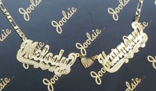 COLLAR PERSONALIZADO CHAPADO EN ORO 14K NOMBRE PAREJA CUALQUIERA 2 NOMBRES CON CONECTOR CORAZÓN