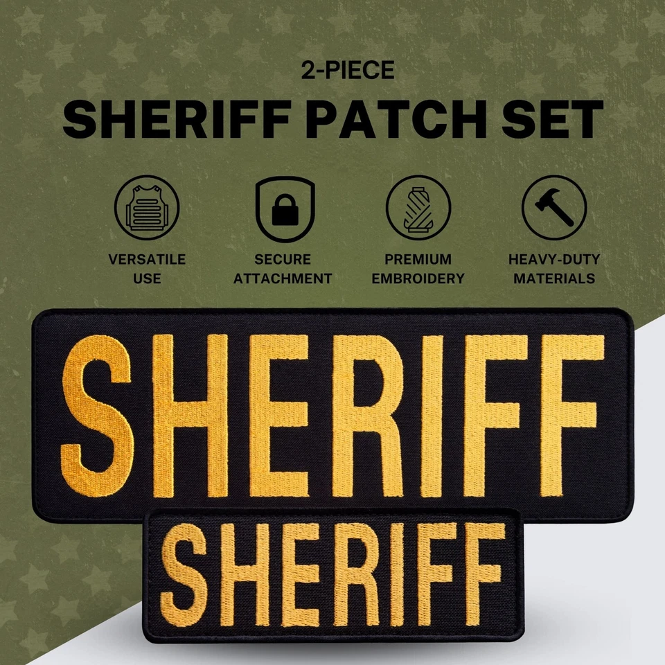2-Piece Embroidered Sheriff Patch for Vest, Jacket, Hook & Loop, Large & Small - Image 3 of 4