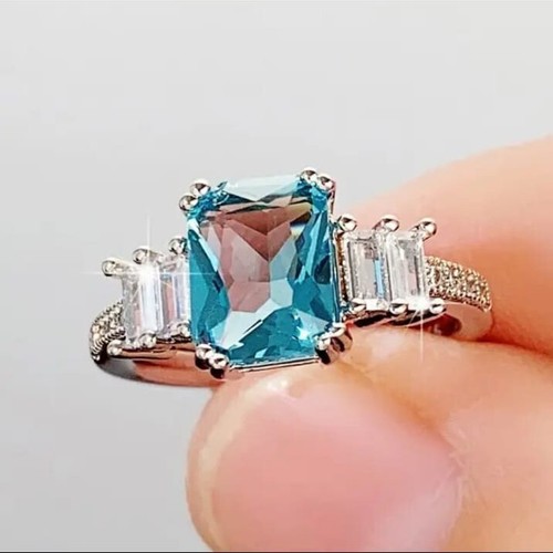 925 sterling silver ring, lab grown aquamarine, for women, men, jewellery - Picture 6 of 6