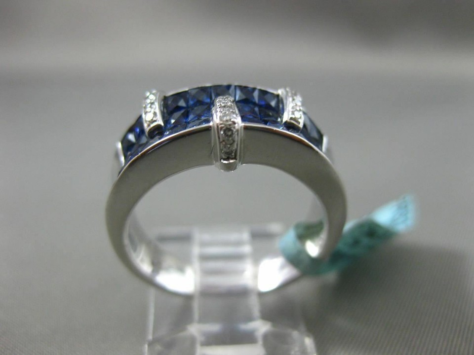 ESTATE WIDE 4.0CT DIAMOND & SAPPHIRE 18KT WHITE GOLD MULTI ROW DOUBLE ...