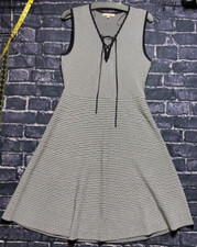 Gibson Latimer Sweater Dress Womens Medium Black White Knit Lace Up Sleeveless