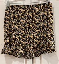 SO Good For Life Floral Ruffle Hem Mini Skirt Black/purple/green/yellow WomenXXL