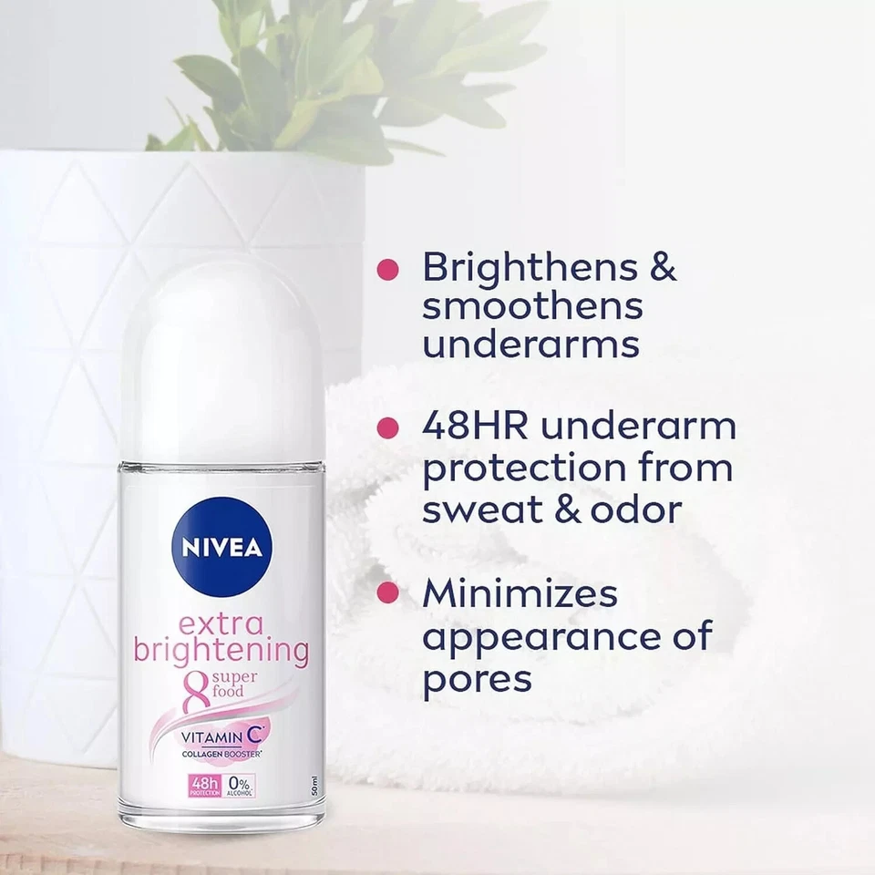 Nivea Extra Whitening Roll On 8 Super Food, Vitamina C Colágeno Booster 50ml x 3 Foto 2 de 4