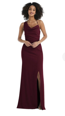 After Six Crepe One Shoulder Cowl Neck Maxi Dress Gown Nwt Wine Occasion Event