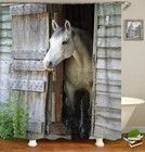 Grey Horse Shower Curtain Rustic Barn Printed Curtain Waterproof with 12 hooks