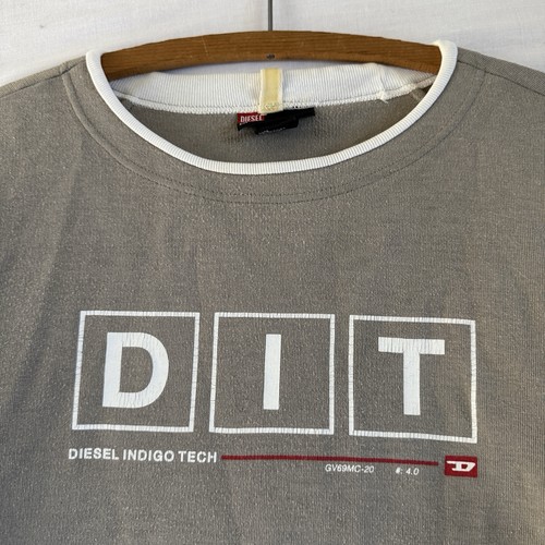 Diesel Sweatshirt Indigo Tech Beige Brown Y2K Logo Sz S 22x24 Boxy Crewneck - Picture 5 of 11