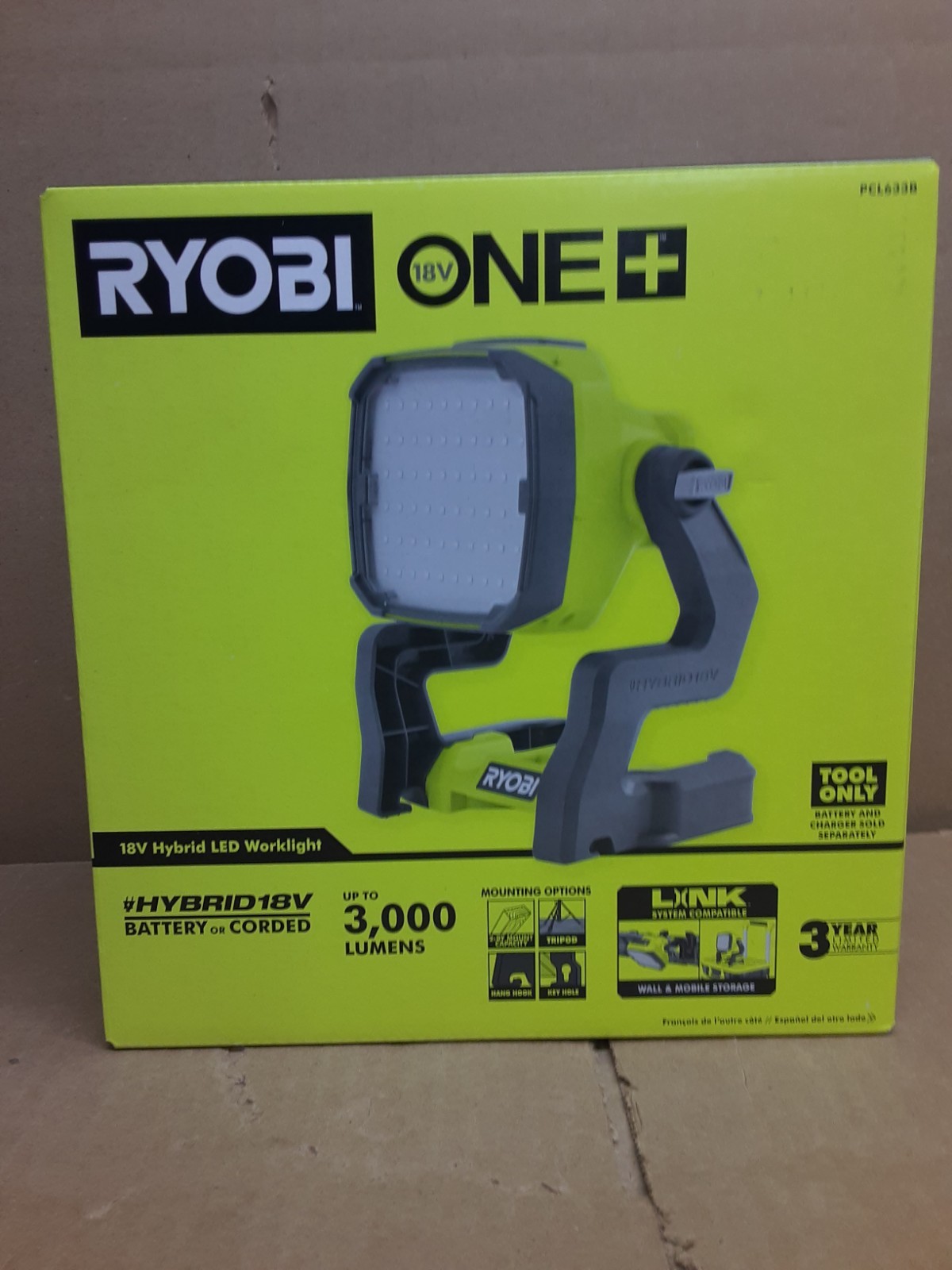 Ryobi One+ 18V Hybrid LED Work Light PCL633B Tool Only New Sealed