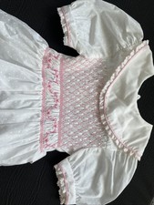 Vintage Smocked Embroidered Dress Peter Pan Collar Pink Details