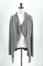 Citron Santa Monica Gray Chenille Open Waterfall Cardigan Sweater Sz S