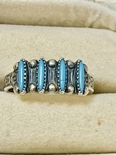 VTG Native American ZUNI Sterling Petite Point Turquoise Ring Size 6.50