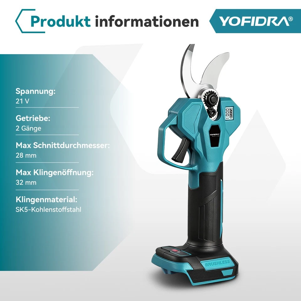 Bürstenloser Motor Akku Astschere Gartenschere Strauch Baumschere Für Makita 18V - Bild 2 von 4