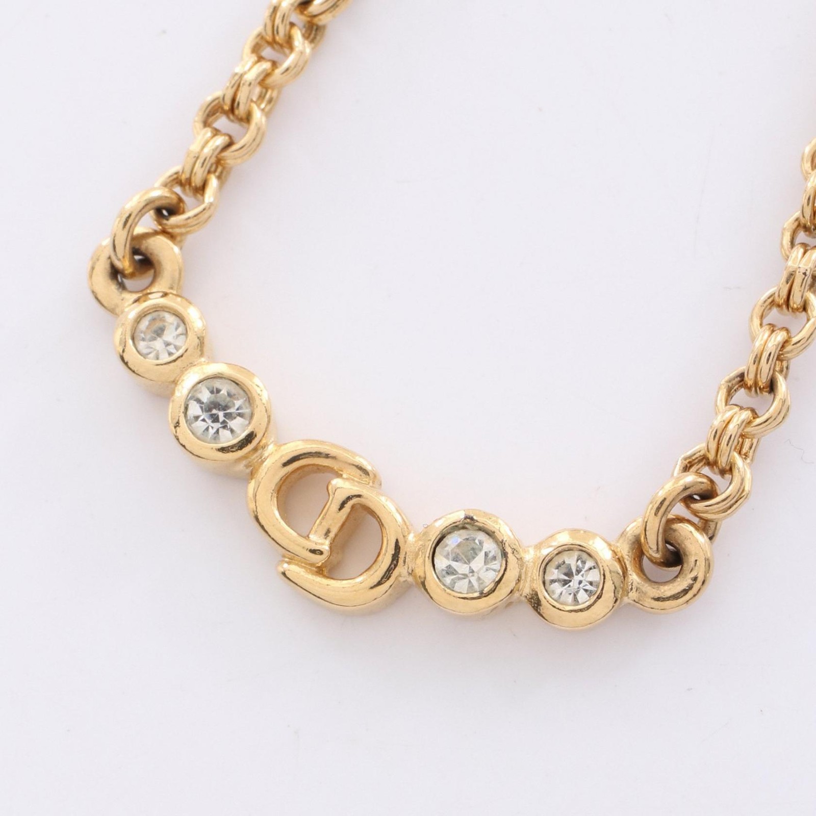 Christian Dior CD Logo Gold Plated Rhinestone Necklace for Women 39.5-45cm