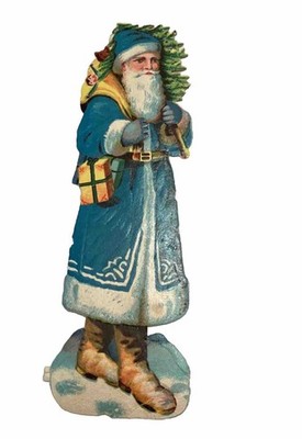 Alte Oblate Glanzbilder Scraps  Weihnachtsmann Nikolaus Christbaum ca. 16 cm