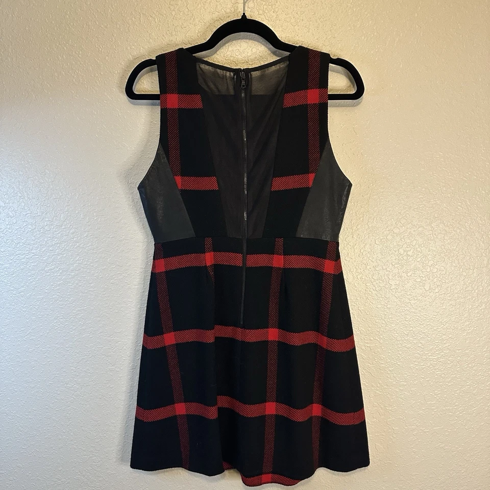 Алиса + Оливия платье Джоли кожи клетку красный черный шерсти кашемир размер 6 праздник - Изображение 3 из 4