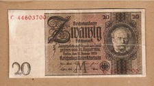 GERMANY - Reichsbank  20 reichsmark  22.01.1929 ,  P  181 a (1-2) , see scan.