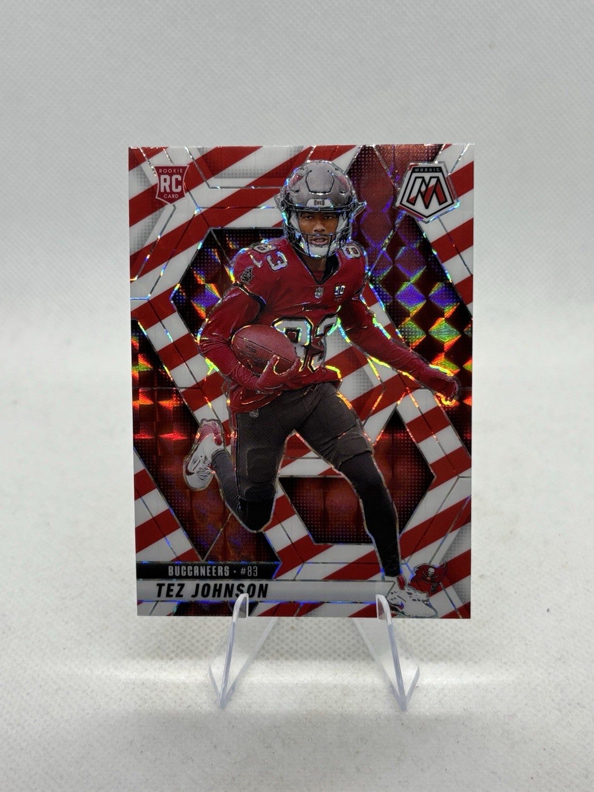 2025 Panini Mosaic Tez Johnson #316 Red & White Stripe Prizm Buccaneers RC