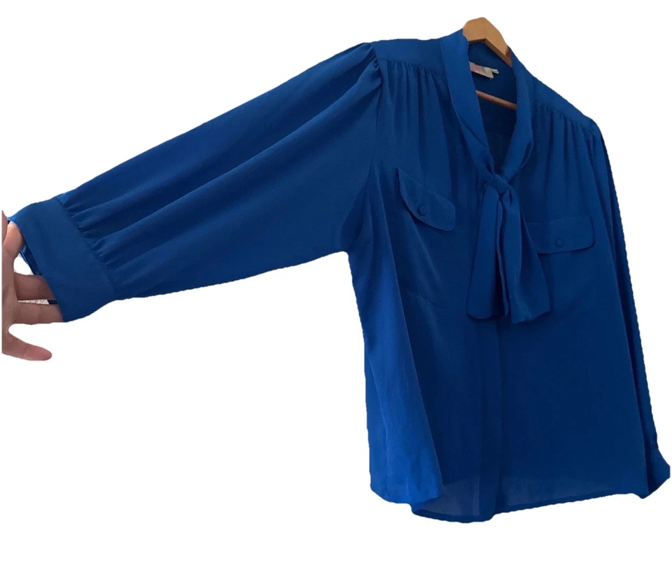 女式专业上衣衬衫 22 W 码蓝色领带长袖前口袋 — 第 3/4 张图片