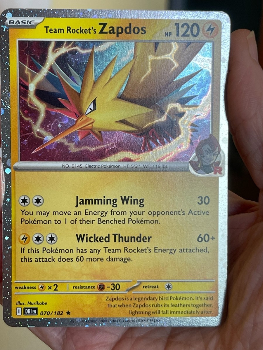POKEMON TEAM ROCKET'S ZAPDOS 070/182 RARE COSMOS HOLO SWIRL ON