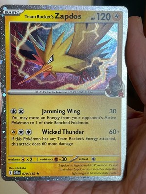 POKEMON TEAM ROCKET'S ZAPDOS 070/182 RARE COSMOS HOLO SWIRL ON