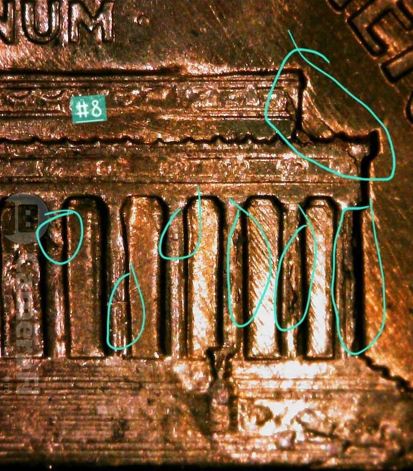 1960 D LINCOLN CENT. 9 PIECE PROGRESSION OF IDB Caused By Wicked Die Clashes.  - Image 2 of 4