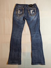 Miss Me Jeans Women's 26 Signature Boot Cut Distressed Western Rodeo Denim Blue