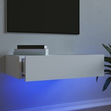 Modern Floating TV Unit Cabinet With LED Lights Storage TV Stand Engineered Wood