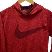 Nike Dri-FIT Hoodie Kids Large L Red Heathered Swoosh Pullover 881989-657