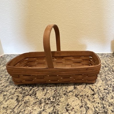 Longaberger Small Wood Woven Storage Basket With Handle Brown Rectangle 1991