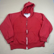 Big Yank Thermal Lined Hoodie Red Zip Up Waffle Knit 80s Men  s Large flaw VTG