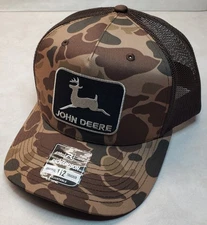 John Deere Black Patch Richardson 112 Trucker Hat Snapback Bark Duck Camo/Brown
